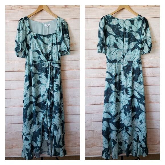 Parker 100% Silk Floral Palm Print High-Low Short Sleeve Midi Dress - Picture 5 of 12